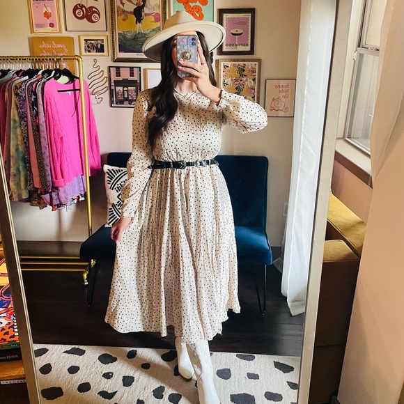 Zara Satin Polka Dot Long Sleeve Midi Dress - Picture 15 of 15